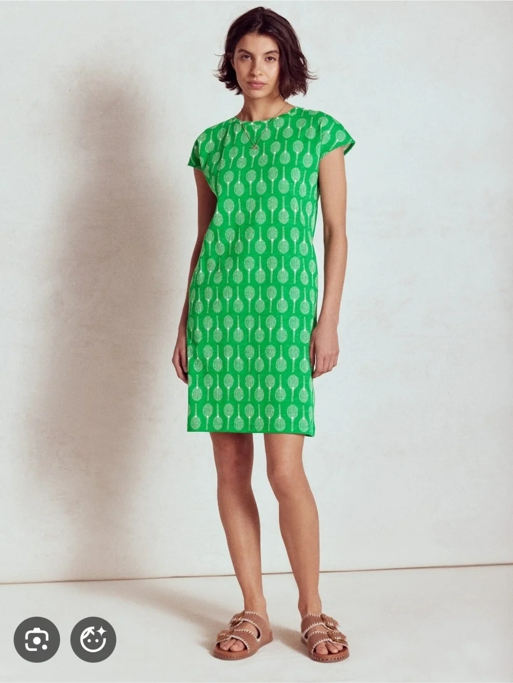 Boden Green and White Tennis Racket Print Jersey Dress - Size 16-18R - Picture 2 of 10